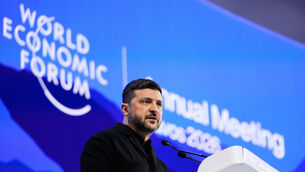 Ukraine’s President Volodymyr Zelensky delivers a speech in Davos (Markus Schreiber/AP) Ukraine’s President Volodymyr Zelensky delivers a speech in Davos (Markus Schreiber/AP)
