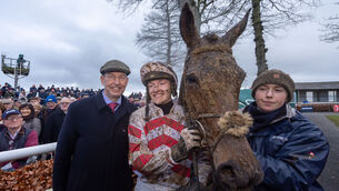<p>FITTING FINISH: Jockey Eoin Staples with trainer Gavin Cromwell celebrate after winning with Now Is The Hour alongside groom Becky Rafter</p> <p>FITTING FINISH: Jockey Eoin Staples with trainer Gavin Cromwell celebrate after winning with Now Is The Hour alongside groom Becky Rafter</p>
