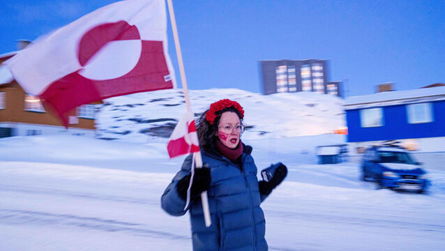 <p>Aviaq Brandt protests against Trump's policy towards Greenland in front of the US consulate in Nuuk, Greenland, on Tuesday, Jan. 20, 2026. (AP Photo/Evgeniy Maloletka)</p>