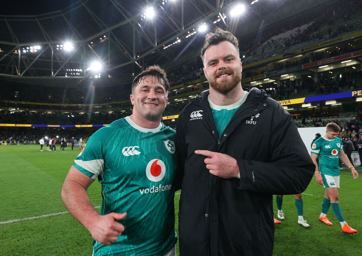 Ireland’s Thomas Clarkson and James Ryan. Pic: Billy Stickland/Inpho