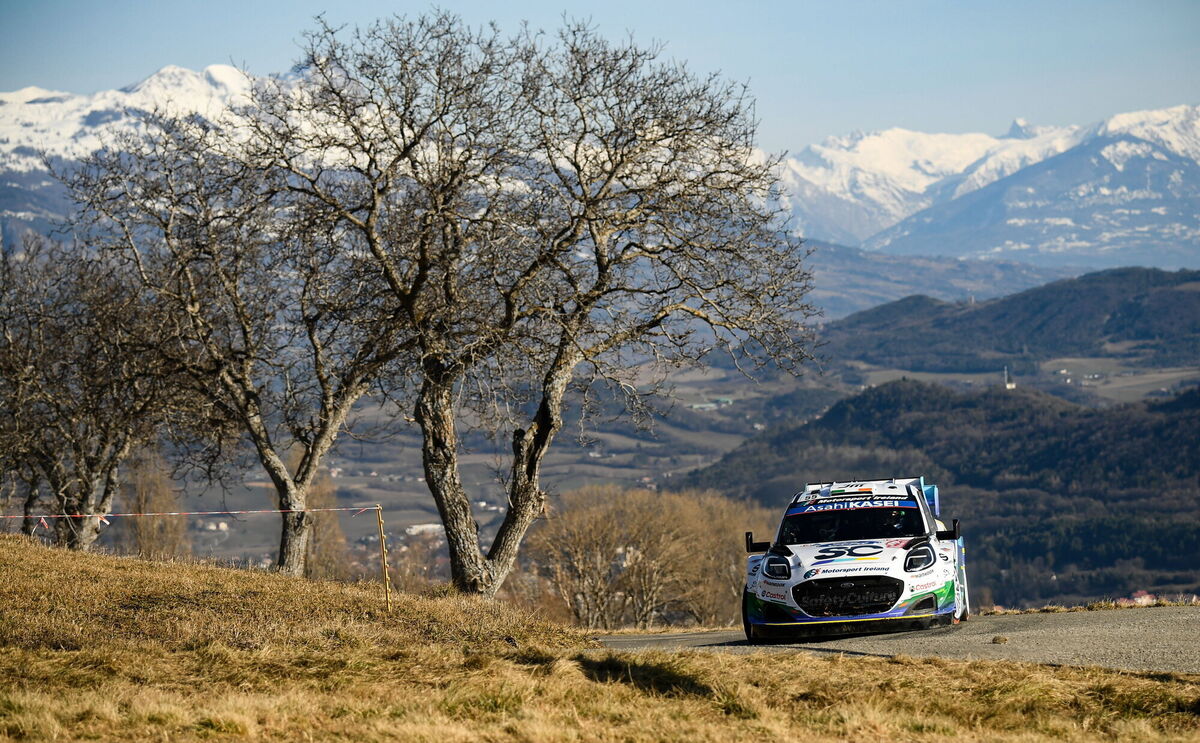 Joshua McErlean and Eoin Treacy of Ireland compete in their Ford Puma Rally1of Ireland during day one. Pic: Philip Fitzpatrick/Sportsfile Joshua McErlean and Eoin Treacy of Ireland compete in their Ford Puma Rally1of Ireland during day one. Pic: Philip Fitzpatrick/Sportsfile