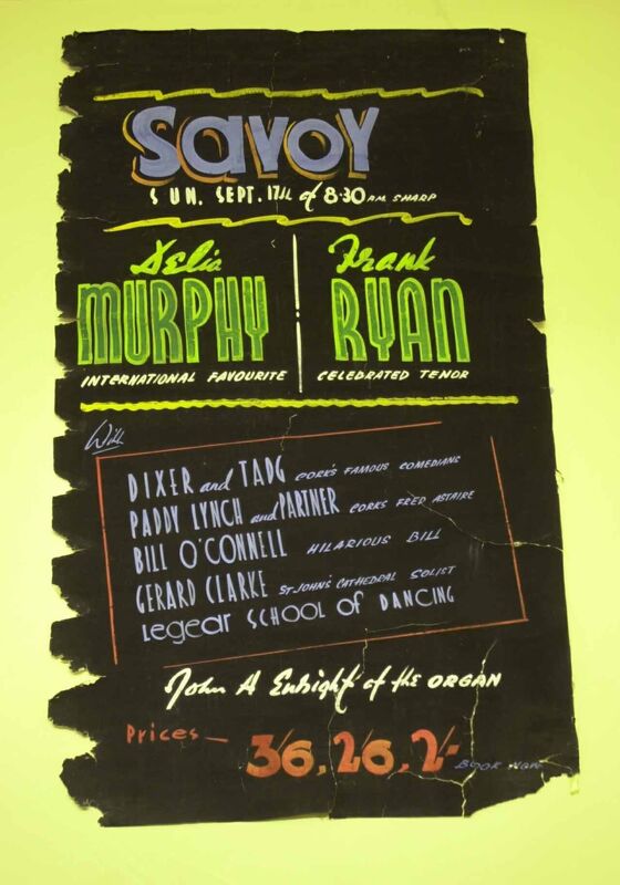 A poster hanging on the wall at St Patrick's Parish Hall, Tallow bringing back memories of when the poster was outside the Savoy in Cork in the late 1940's advertising a show when Frank Ryan was in concert there. ryan plaque. Picture: Denis Minihane.