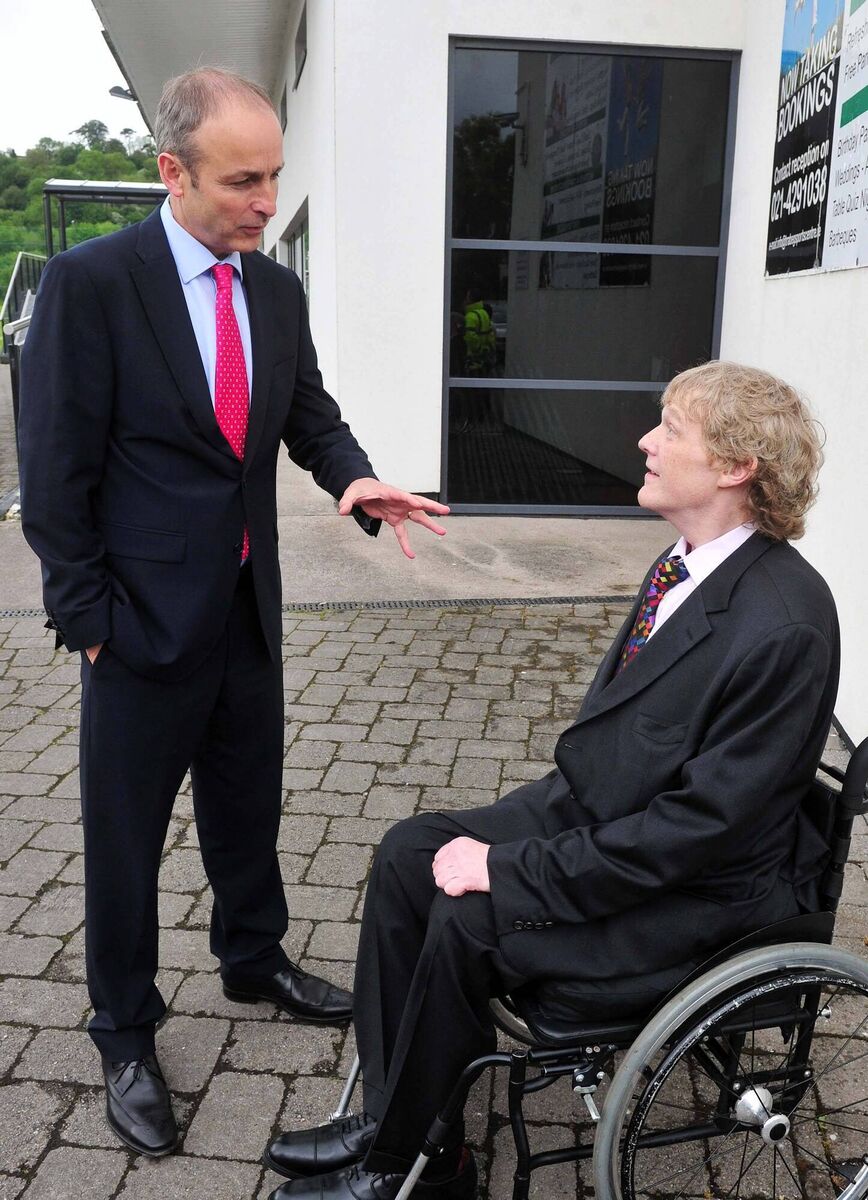 Fromer Fianna Fail MEP Brian Crowley, chatting with Fianna Fail leader Micheál Martin at the European Parliament Ireland South Election count centre at Nemo Rangers Club in Cork. Picture: Denis Minihane