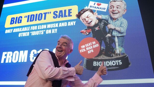 Ryanair Group CEO Michael O'Leary during a press conference at The Mayson Hotel, Dublin, after tech billionaire Elon Musk floated the idea of buying the budget airline. Picture: Brian Lawless/PA Wire <p>Ryanair Group CEO Michael O'Leary during a press conference at The Mayson Hotel, Dublin, after tech billionaire Elon Musk floated the idea of buying the budget airline. Picture: Brian Lawless/PA Wire</p>