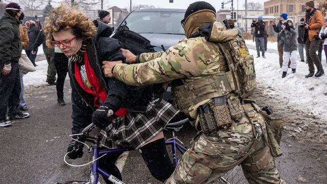 <p>Federal agents clash with protesters in south Minneapolis on Wednesday after after federal agents detained two people. Photo: Richard Tsong-Taatarii/The Minnesota Star Tribune via Getty Images</p>