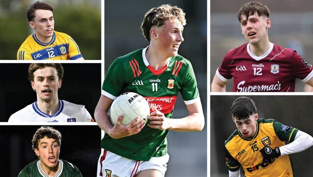 <p>Mayo's Kobe McDonald, Roscommon's Conor Hand, Karl Gallagher of Monaghan, Kerry prospect Tomás Kennedy, Shea Malon of Donegal and young Galway attacker Colm Costello. </p>