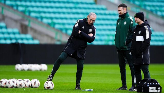 <p>STILL GOT IT: Celtic manager Martin O'Neill with Stephen McManus and Shaun Maloney during at training session at Celtic Park. Pic: Andrew Milligan/PA Wire.</p>