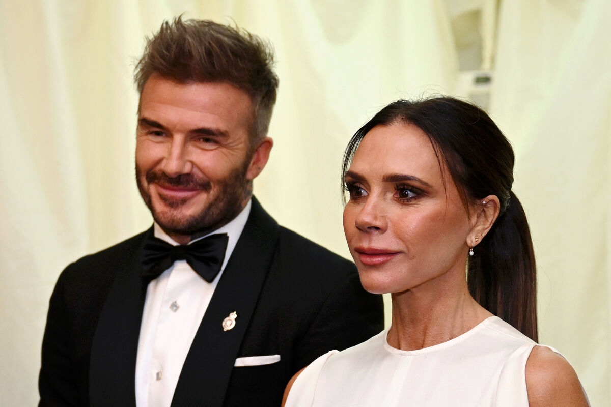 David and Victoria Beckham during a dinner in celebration of slow food at King Charles III's Gloucestershire estate, Highgrove House, Tetbury, in February 2025.