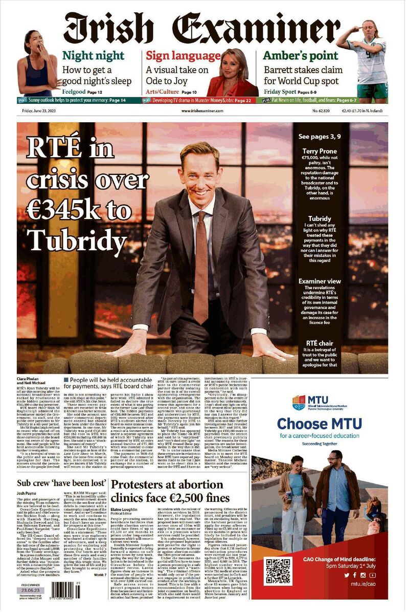 Ryan Tubridy became front-page news on Friday June 23, 2023, after the RTÉ payments story broke. Picture: Irish Examiner Archive