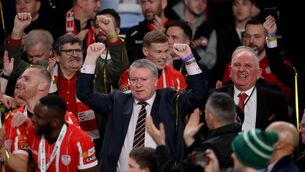<p>HIGH HOPES: Derry City chairman Philip O'Doherty celebrates after the FAI Cup Final. Pic: Stephen McCarthy/Sportsfile.</p> <p>HIGH HOPES: Derry City chairman Philip O'Doherty celebrates after the FAI Cup Final. Pic: Stephen McCarthy/Sportsfile.</p>