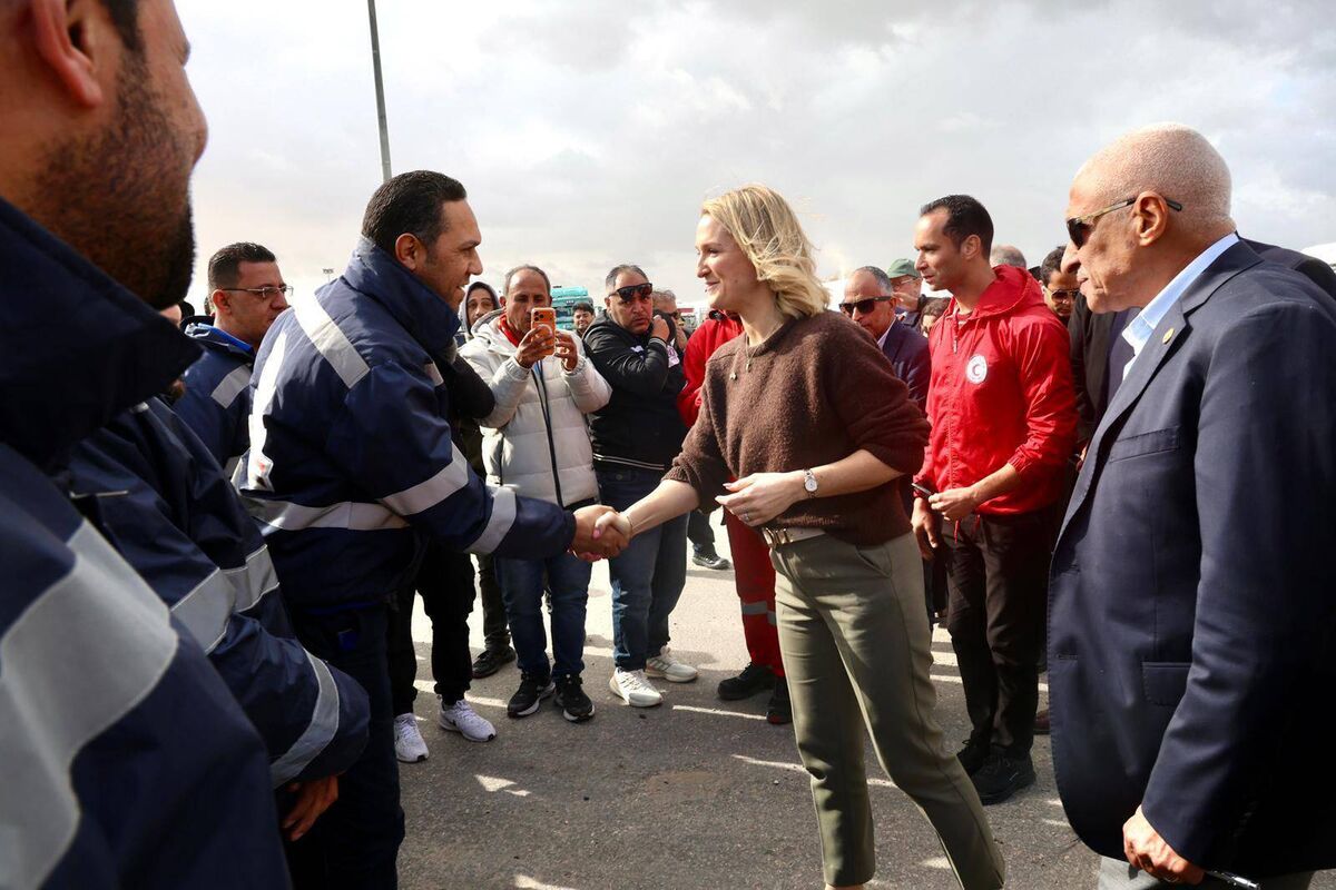 Foreign affairs minister Helen McEntee meeting Egyptian officials and Red Crescent aid workers at the Rafah border crossing into Palestine earlier this month. 