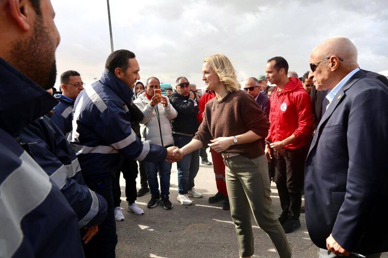 Foreign affairs minister Helen McEntee meeting Egyptian officials and Red Crescent aid workers at the Rafah border crossing into Palestine earlier this month. 