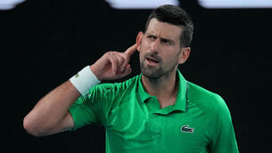 <p>Novak Djokovic's latest battle with the Melbourne crowd continued during his victory over Botic van de Zandschulp. Pic: AP Photo/Dita Alangkara</p>