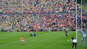 <p>RETURN OF REPLAYS?: Donegal goalkeeper Shaun Patton saves a penalty in the shootout by Armagh's Shane McPartlan in the Ulster final. Pic: Ramsey Cardy/Sportsfile</p>