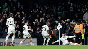 <p>Harry Wilson (right) celebrates scoring Fulham’s later winner (Steven Paston/PA)</p>