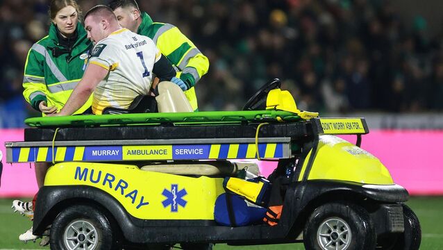 <p>PROP CRISIS: Leinster's Jack Boyle leaves the field on a motorised stretcher due to an injury. Pic: ©INPHO/James Crombie</p>