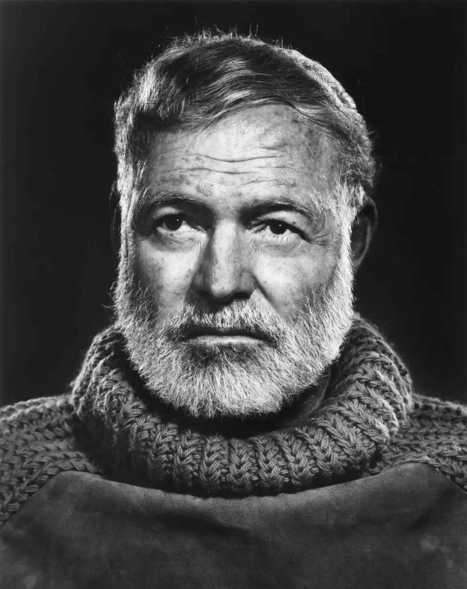In 1957, Yousuf Karsh photographed Ernest Hemingway at his home Finca Vigía, near Havana. It shows a man in a roll collar sweater, all manly and outdoorsy, his face full and full of life. Picture: Yousuf Karsh In 1957, Yousuf Karsh photographed Ernest Hemingway at his home Finca Vigía, near Havana. It shows a man in a roll collar sweater, all manly and outdoorsy, his face full and full of life. Picture: Yousuf Karsh