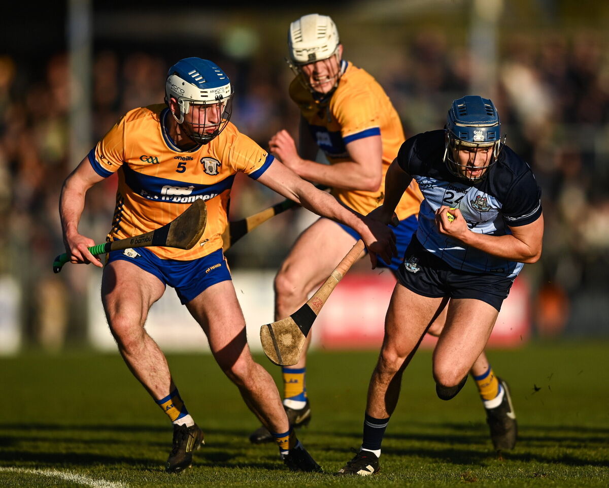 Dara Purcell of Dublin is tackled by Diarmuid Ryan of Clare. Photo by Tom Beary/Sportsfile