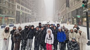 <p>Students from Coláiste Éamann Rís in Cork city, who are visiting New York as part of a planned school tour.</p>