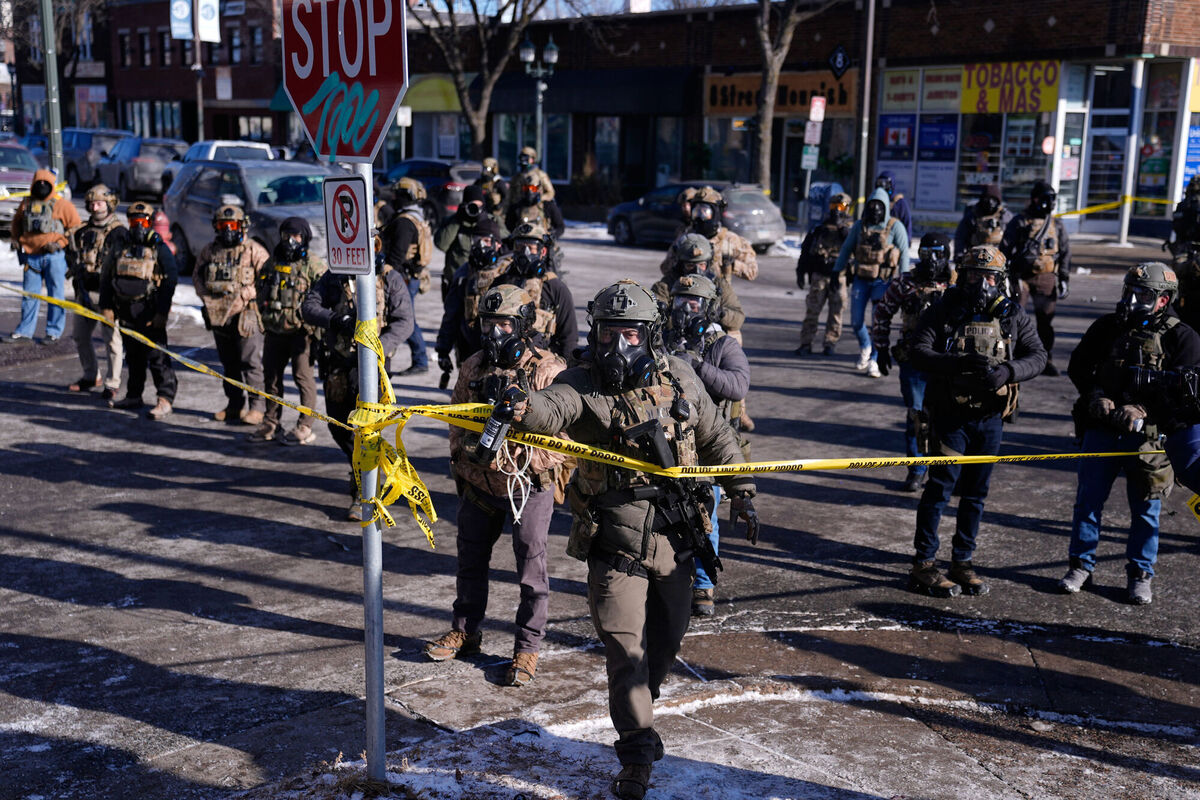 Federal immigration officers deploy pepper spray at protesters in Minneapolis. Picture: Abbie Parr/AP