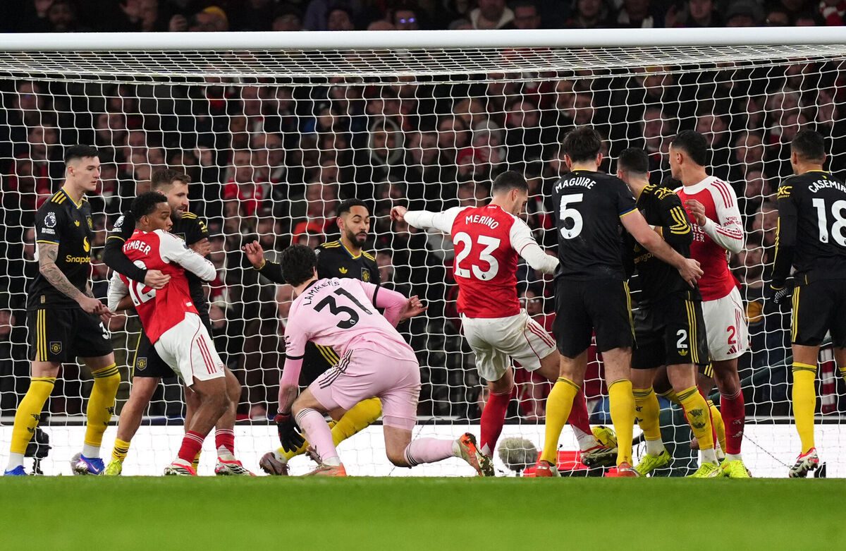 Arsenal's Mikel Merino scores an equaliser. Pic: Mike Egerton/PA Arsenal's Mikel Merino scores an equaliser. Pic: Mike Egerton/PA