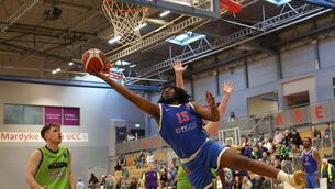 <p>Men's Super League Basketball, UCC Demons V's Garvey's Tralee Warriors, at the Mardyke Arena, Cork. Picture: Jim Coughlan.</p>