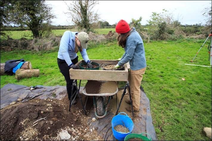 Workers sieving excavated sediments at Lemanaghan, Co Offaly. Picture: Irish Heritage School Workers sieving excavated sediments at Lemanaghan, Co Offaly. Picture: Irish Heritage School