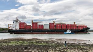 <p> A container ship heads up the River Lee t cargo bound for the United States. New pharmaceutical production facilities and the growth of weight loss drugs will deliver a "permanent upshift" in Irish GDP, despite GDP growth predicted to fall to 2.8% this year, according to Bank of Ireland forecasts. Picture: David Creedon / Anzenberger</p>