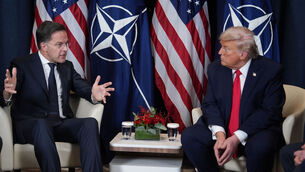 <p>President Donald Trump, right, meets with Nato Secretary General Mark Rutte on the sidelines of the World Economic Forum in Davos last week. Photo: AP/Evan Vucci</p>