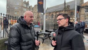 <p>Brendan O’Brien and Simon Lewis in Edinburgh on Monday.</p>