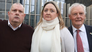 <p class="contextmenu internal_Caption"> Retired superintendent Eamon O'Neill, Sergeant Anne-Marie Hassett, and solicitor Dan O’Gorman outside Limerick Courthouse on Monday after all five defendants were found not guilty of a total of 39 counts of unlawfully interfering in potential or pending prosecutions involving 26 motorists. Picture: Brendan Gleeson</p>