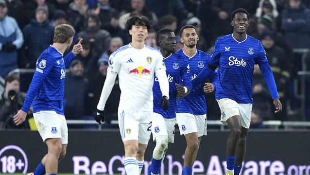 <p>Everton's Thierno Barry celebrates scoring a late equaliser against Leeds. He has scored four goals in his last five games. Pic: Peter Byrne/PA Wire.</p>