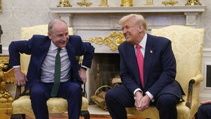 <p>Taoiseach Micheal Martin during a bilateral meeting with US President Donald Trump (PA)</p>