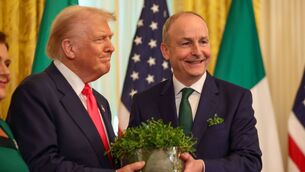 <p>Taoiseach Micheál Martin with US president Donald Trump at the annual shamrock ceremony as part of St Patrick’s Day celebrations in the White House in 2025. File picture: Tasos Katopodis</p>