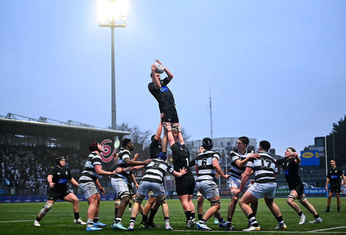 Jamie Walsh of Cistercian College Roscrea wins possession in a lineout. Pic: Shauna Clinton/Sportsfile