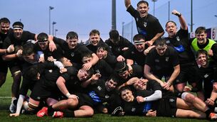 <p>TIPP TOP: Cistercian College Roscrea celebrate their 18-8 Leinster Rugby Schools Senior Cup first round win over Belvedere College at Energia Park. Pic: Giselle O'Donoghue/Sportsfile</p>