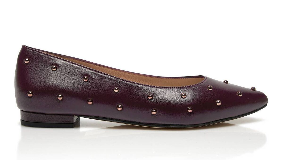 Studded Flat Burgundy Pumps, €230, Nicki Hoyne