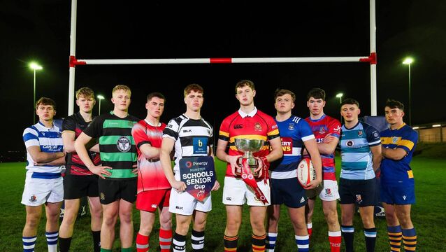 <p>READY FOR ACTION: At the launch of the Pinergy Munster Schools Senior Cup were team captains (from left): Garreth Murphy (Ardscoil Rís), Mark Whelton (Bandon Grammar), Robert O’Donnell (Castletroy College), David McCoitir (CBC), Tom Shanahan (Crescent College), John Kerr (Glenstal Abbey), Conor Looney (Kinsale Community School), Rian MacFarlane O’Shea (PBC), Mateo Gutierrez (Rockwell College) and Jack Meaney (St Munchin’s College). Pict: Ryan Byrne/Inpho</p>