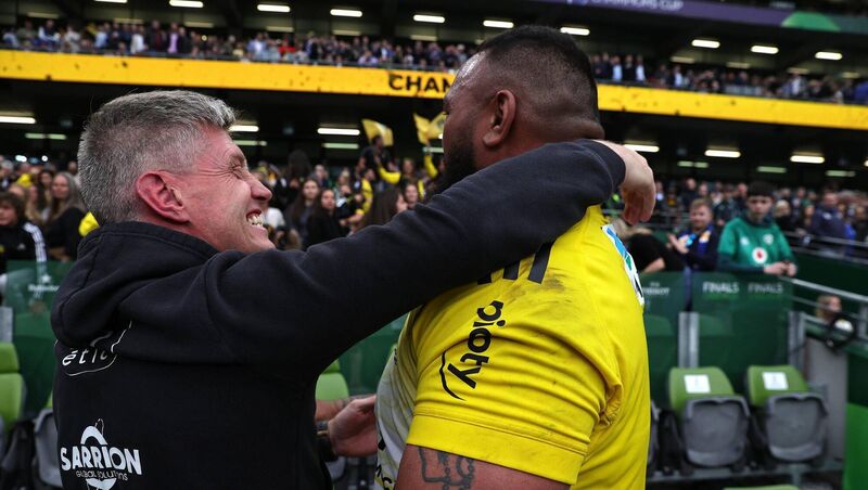 TOP FELLA: Ronan O'Gara celebrates with Uini Atonio after their victory in the 2023 Champions Cup Final over Leinster at the Aviva Stadium. Pic: David Rogers/Getty Images TOP FELLA: Ronan O'Gara celebrates with Uini Atonio after their victory in the 2023 Champions Cup Final over Leinster at the Aviva Stadium. Pic: David Rogers/Getty Images