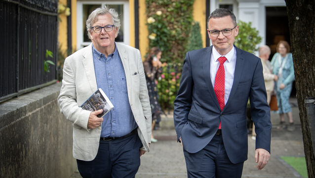 <p>The chairman of the board of Listowel Writers' Week, former senator Ned O’Sullivan, with arts minister Patrick O'Donovan, during Listowel Literary Festival last year. File picture: Domnick Walsh</p>