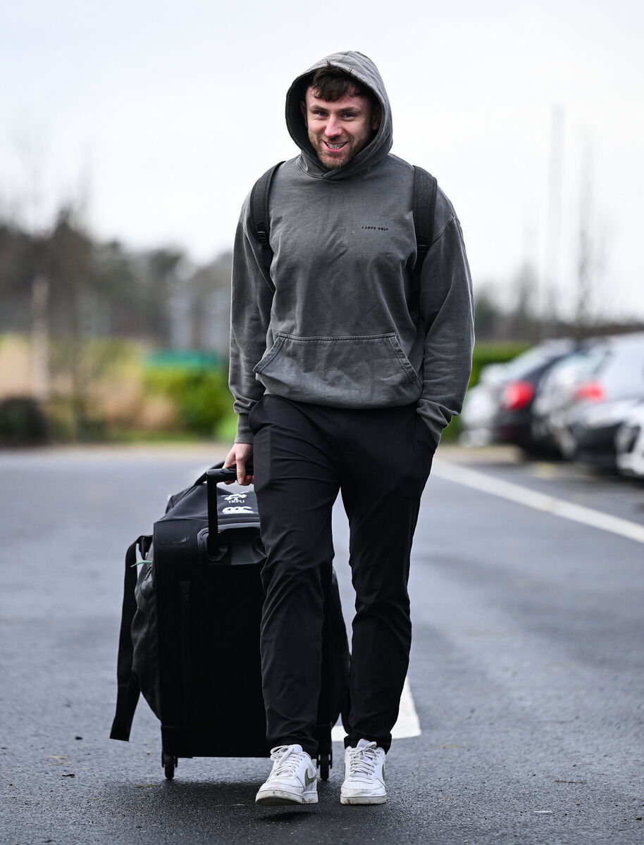 Hugo Keenan arrives for the Ireland team assembly day at the IRFU High Performance Centre in Dublin ahead of the 2026 Guinness Six Nations Rugby Championship. Photo by Brendan Moran/Sportsfile