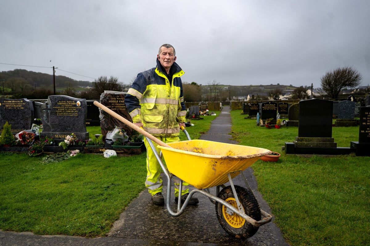 Mick Meade pushes his wheelbarrow through the cemetery in Crosshaven, Co Cork. Picture: Chani Anderson