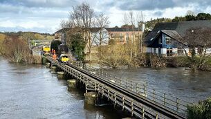<p>Repairs underway at the Dublin to Rosslare train bridge across the Slaney at Enniscorthy, Co Wexford, after the river burst its banks. Picure: Eamonn Farrell/RollingNews.ie</p> <p>Repairs underway at the Dublin to Rosslare train bridge across the Slaney at Enniscorthy, Co Wexford, after the river burst its banks. Picure: Eamonn Farrell/RollingNews.ie</p>