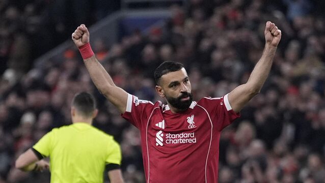 <p>Liverpool's Mohamed Salah celebrates. Pic: Peter Byrne/PA Wire.</p>