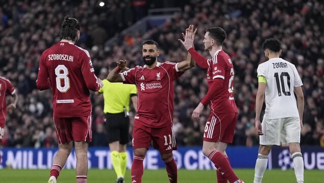 <p>Liverpool’s Mohamed Salah celebrates scoring. Pic: Peter Byrne/PA</p>