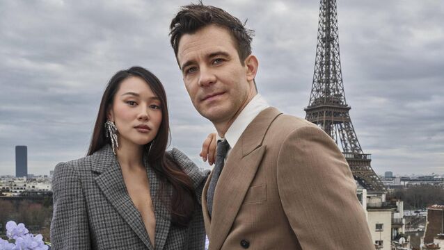 <p>Bridgerton stars Yerin Ha and Luke Thompson in Paris at one of the premiere screenings of the new series now on Netflix. </p>