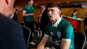 <p>Munster and Ireland Under-20 out-half Tom Wood speaks to media. Pic: Nick Elliott/Inpho</p>