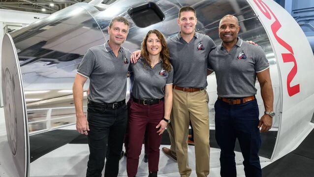 <p>Artemis II crew [NASA astronauts Reid Wiseman, Victor Glover, and Christina Koch, along with CSA (Canadian Space Agency) astronaut Jeremy Hansen] in front of an Orion simulator on January 23 at NASA’s Johnson Space Center in Houston. Picture: NASA/Robert Markowitz</p>