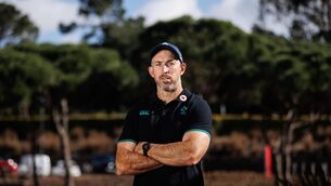 <p>Ireland Backs Coach Andrew Goodman in Quinta do Lago, Portugal. Pic ©INPHO/Ben Brady</p>