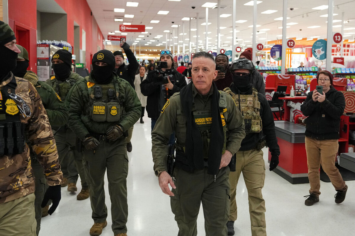 US border Patrol Cmdr Greg Bovino walks through a Target store in St. Paul, Minnesota. Picture: Adam Gray/AP